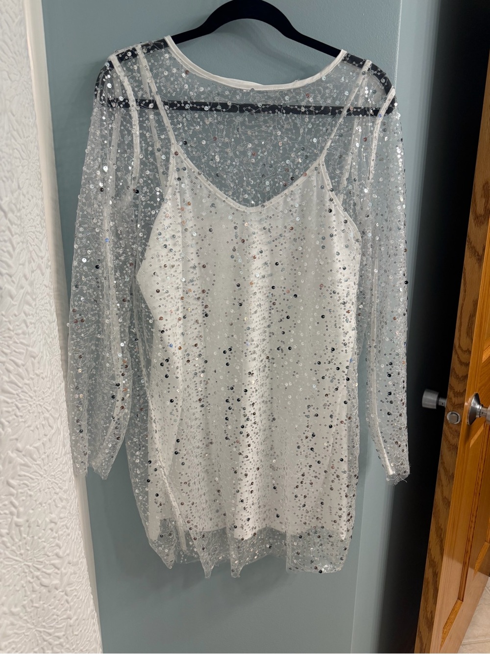 White Sequin Sheer Overlay Tank Dress